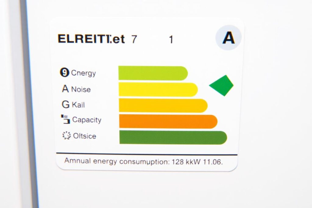 Energieeffizienzlabel eines Kühlschranks mit Erklärung der verschiedenen Effizienzklassen